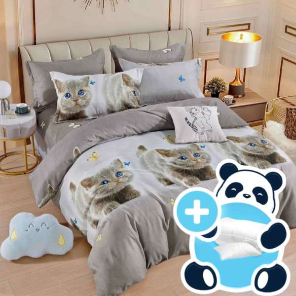 Pachet promo lenjerie pilota si perna pentru 1 persoana blue eyes cat