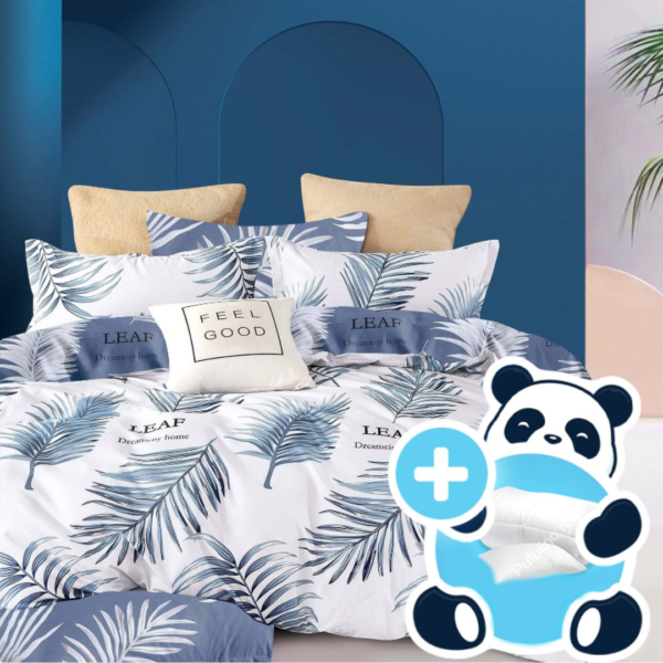 Pachet promo lenjerie pilota si perna pentru 1 persoana blue leafs