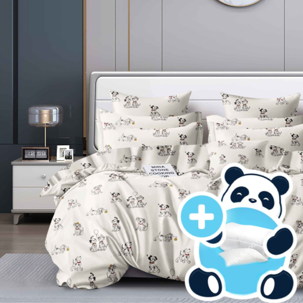 Pachet promo lenjerie pilota si perna pentru 1 persoana cream puppies