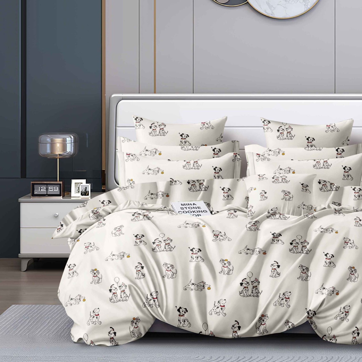 lenjerie 1 persoana crem cu catelusi lenjerie 1 persoana crem cu catelusi