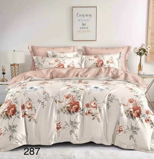 lenjerie de pat finet crem cu flori rosii