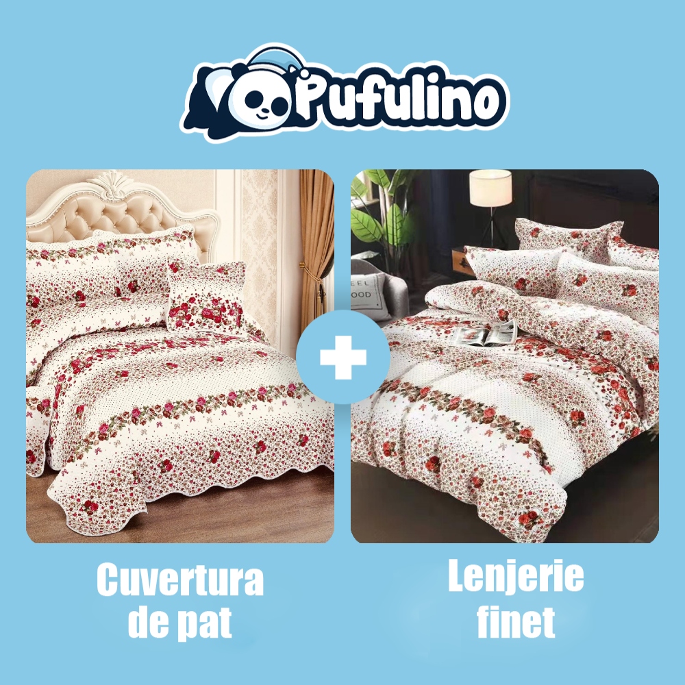 set lenjerie si cuvertura alba cu flori set lenjerie si cuvertura alba cu flori