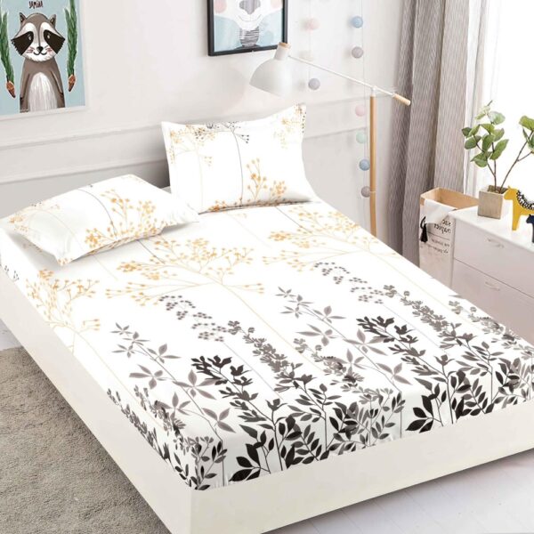 husa de pat finet alba cu frunze
