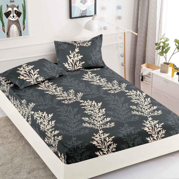 husa de pat finet gri cu frunze