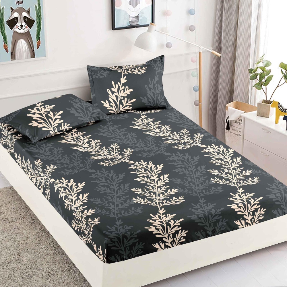 husa de pat finet gri cu frunze husa de pat finet gri cu frunze