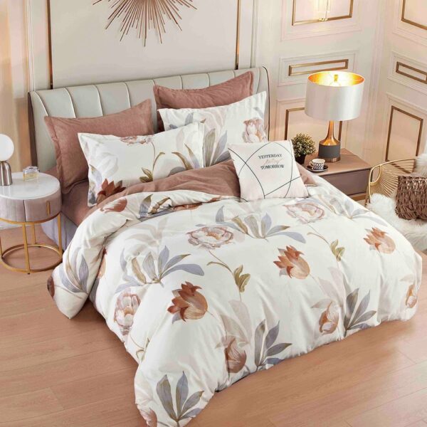 lenejrie de pat finet alba cu lalele