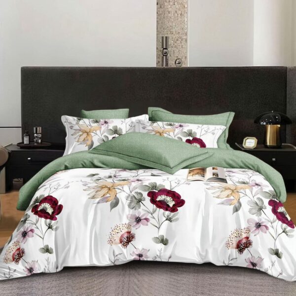 lenjerie alb verde cu flori colorate