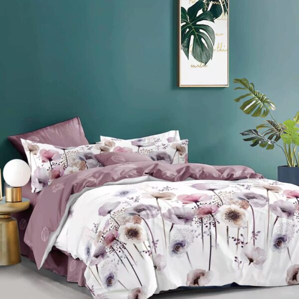 lenjerie de pat finet lila cu flori (1)