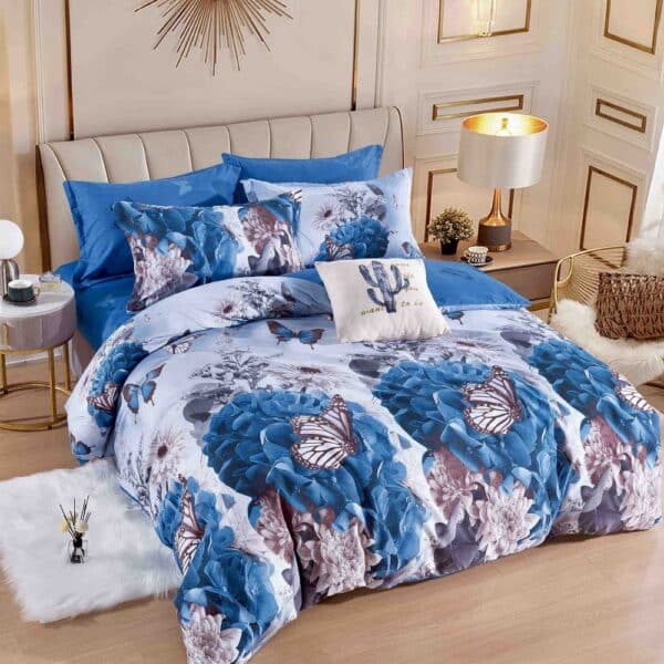 lenejrie de pat finet albastra cu fluturi