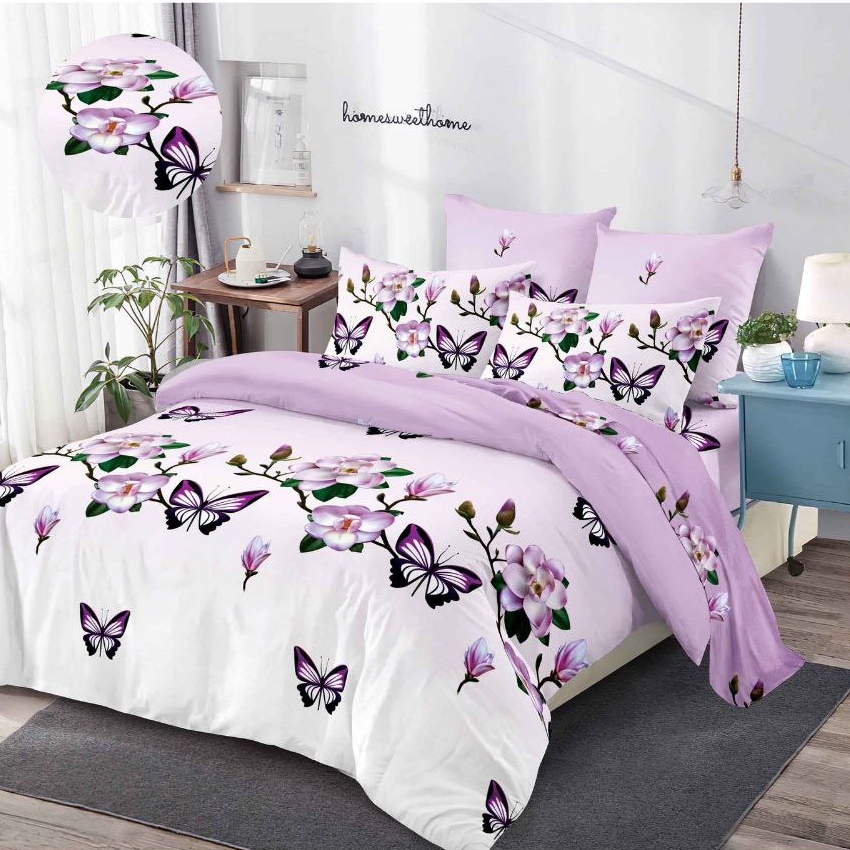 lenjerie alb lila cu flori si fluturasi lenjerie alb lila cu flori si fluturasi