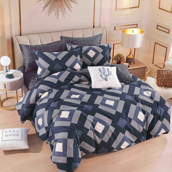 lenjerie bleumarin crem romburi