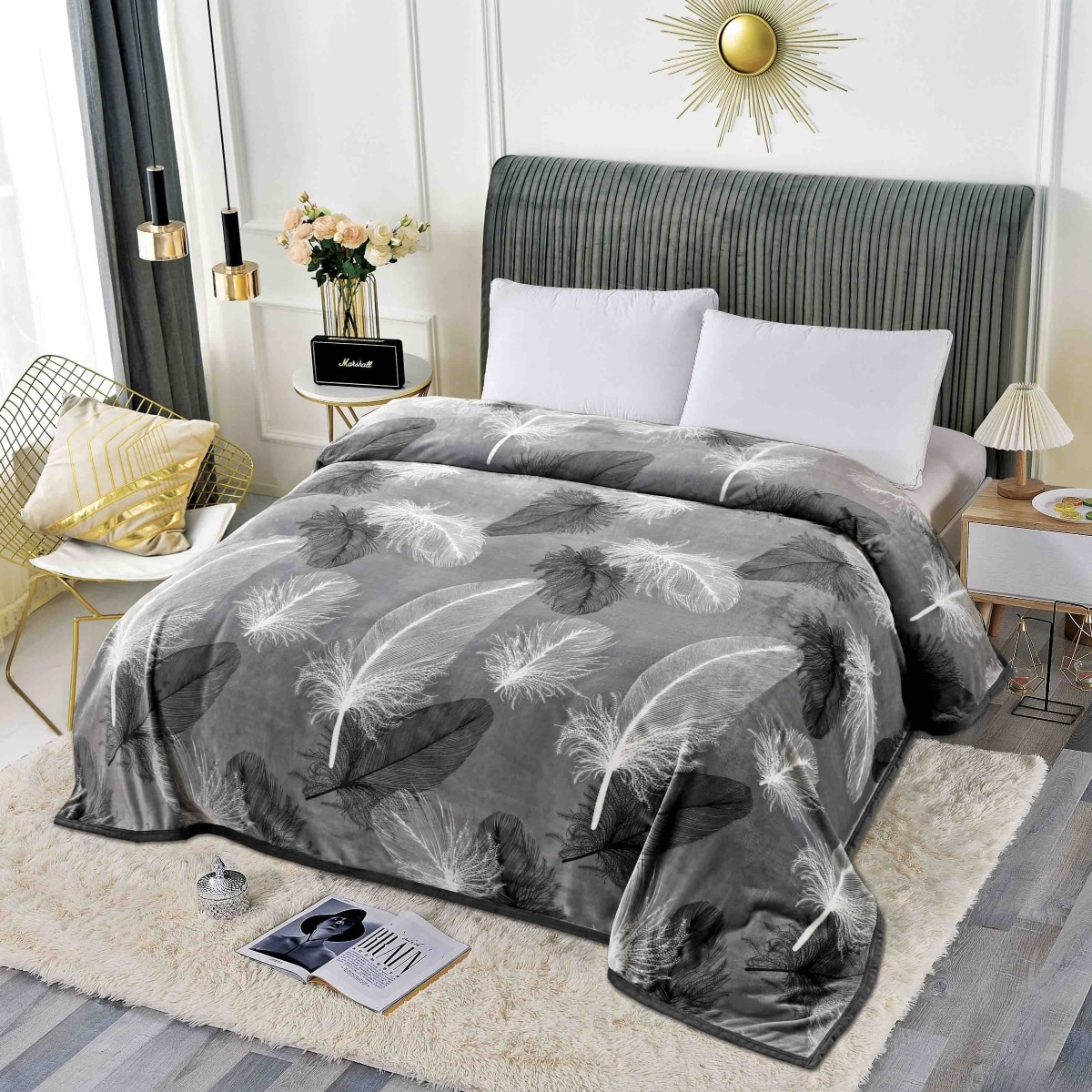 patura cu bordura gri cu fulgi patura cu bordura gri cu fulgi