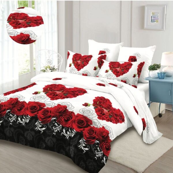 lenjerie alba cu trandafiri inimioara