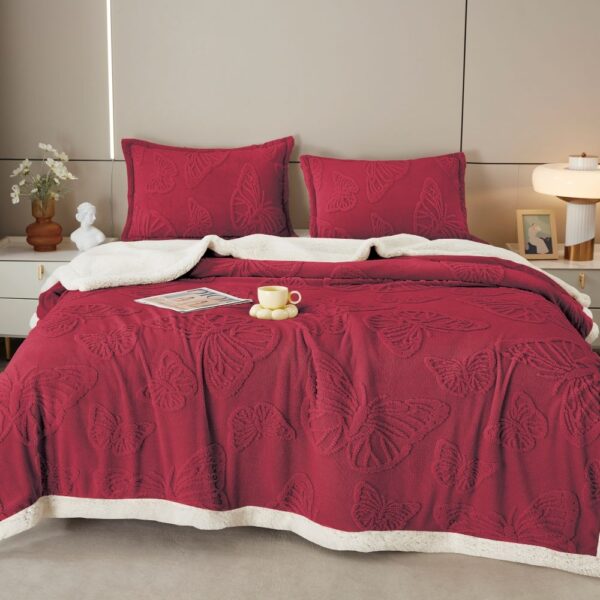 patura cu blanita fluturi tricot grena