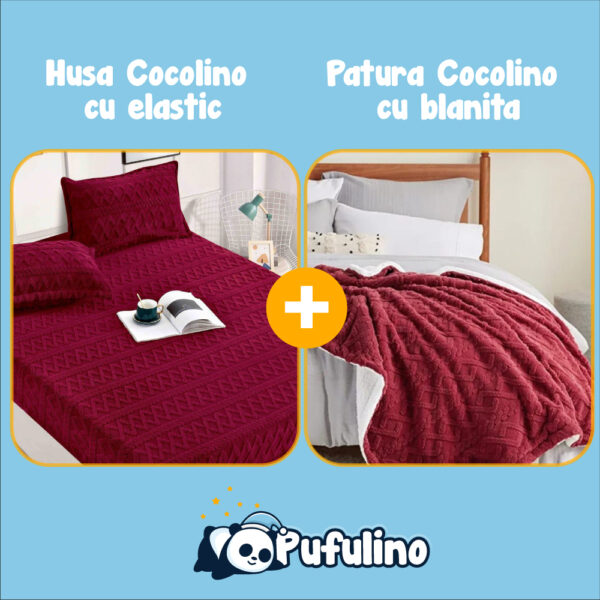 Set Patura cu blanita si husa de pat cocolino grena