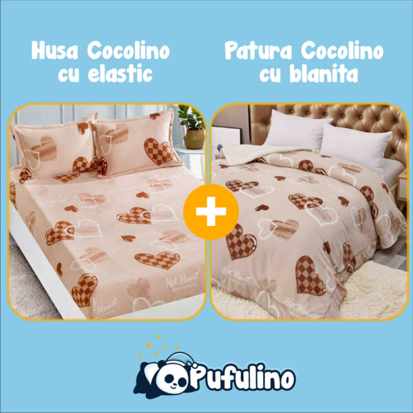 PACHET PROMO: Husa Cocolino cu Elastic si 2 Fete de Perna + Patura Cocolino cu Blanita - PUF175921