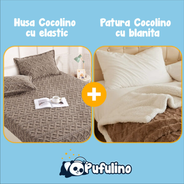 Set Patura cu blanita si husa de pat cocolino maro