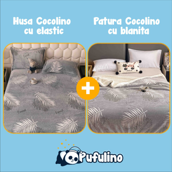 Set Patura cu blanita si husa de pat cocolino frunze