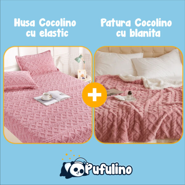 Set Patura cu blanita si husa de pat cocolino roz pudra
