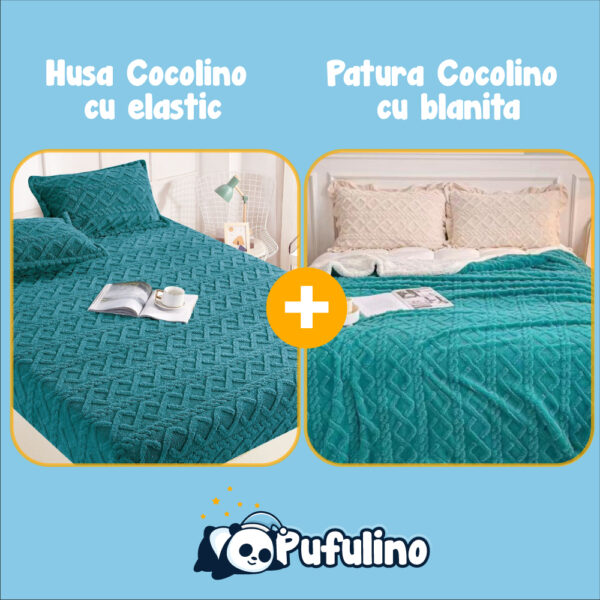 Set Patura cu blanita si husa de pat cocolino turcoaz