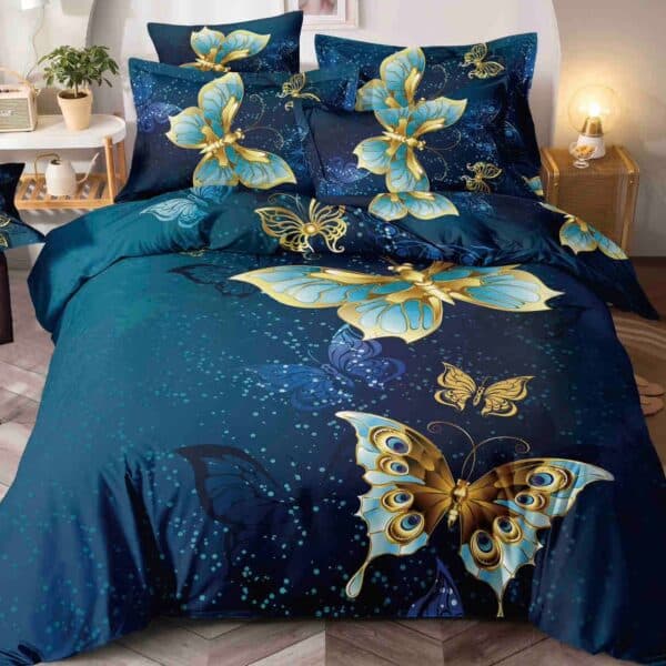Lenjerie albastra cu fluturi aurii