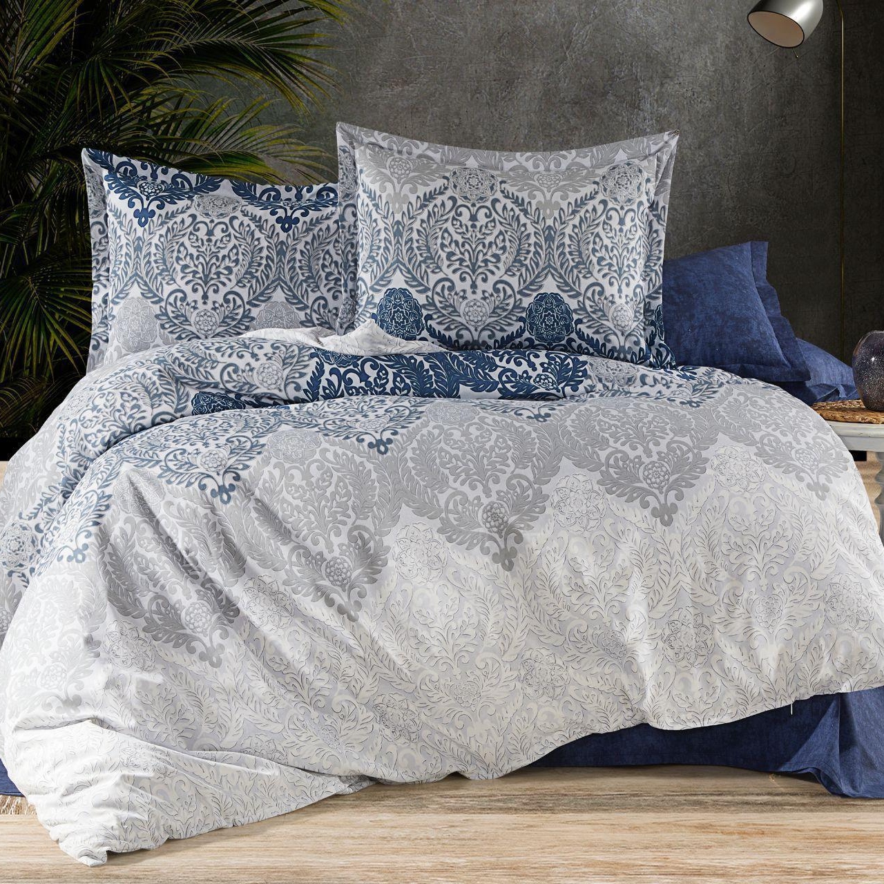 Lenjerie gri cu albastru