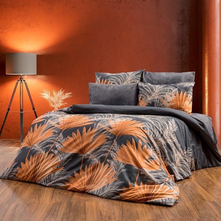 Lenjerie gri cu frunze mari portocalii (1)