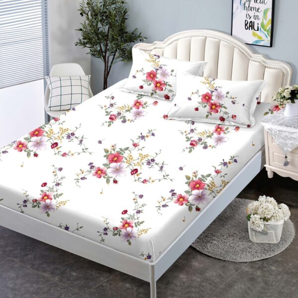 husa de pat 160 alba cu floricele