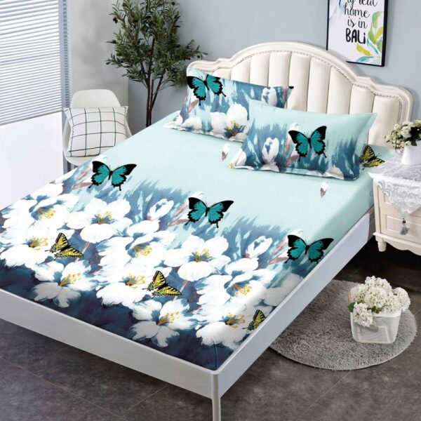 husa de pat 160 bleu cu flori