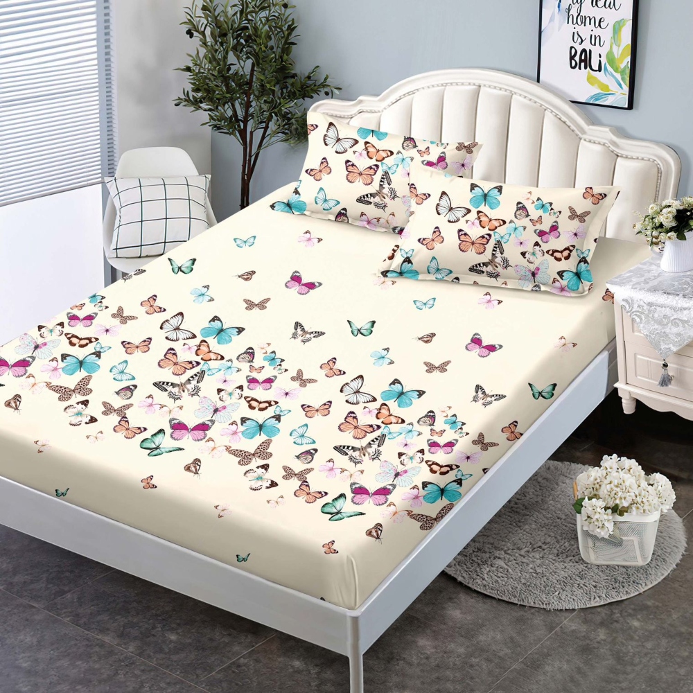 husa de pat 160 crem fluturi colorati husa de pat 160 crem fluturi colorati