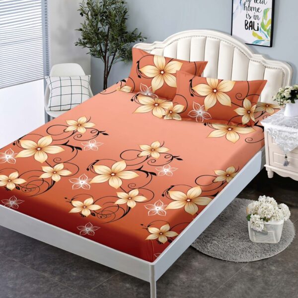 husa de pat 160 portocalie cu flori
