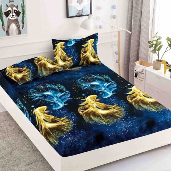 husa finet albastra cu pestisori aurii_bleu