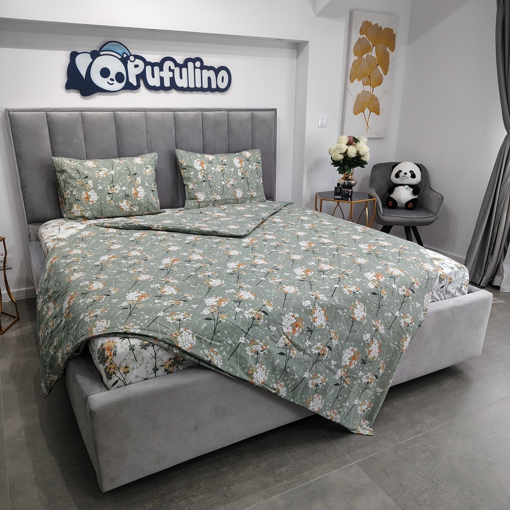 lenjerie de pat bumbac ranforce gri cu floricele (2) lenjerie de pat bumbac ranforce gri cu floricele