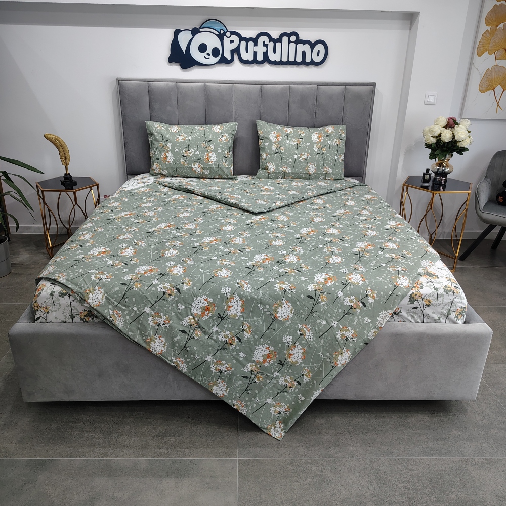 lenjerie de pat bumbac ranforce gri cu floricele lenjerie de pat bumbac ranforce gri cu floricele