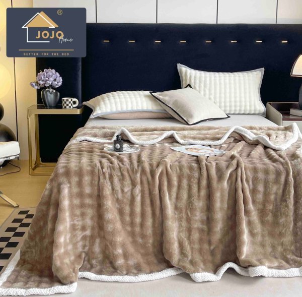 Patura Cocolino Premium cu Bordura Impletita, 200 x 230cm - Cappuccino - JoJo Home - PUF182440