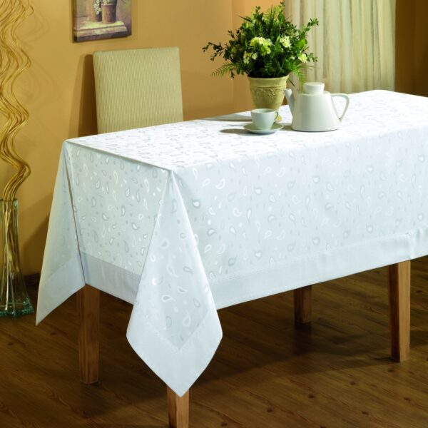 fata de masa impermeabila polyester cu bordura jackline alb