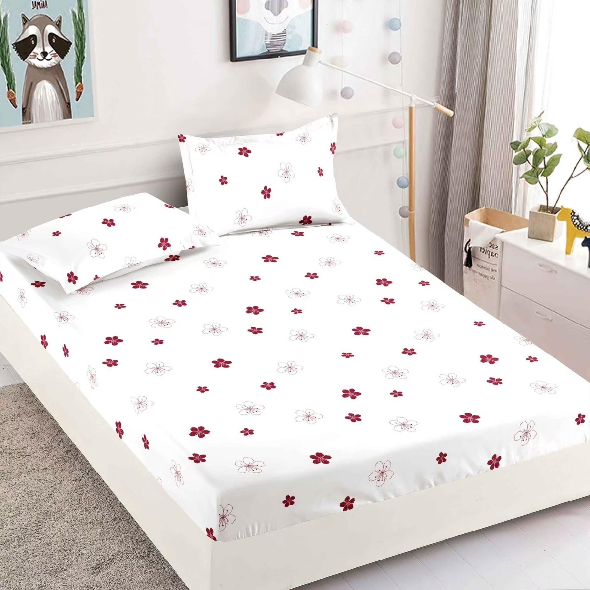 husa de pat alba cu floricele mov husa de pat alba cu floricele mov