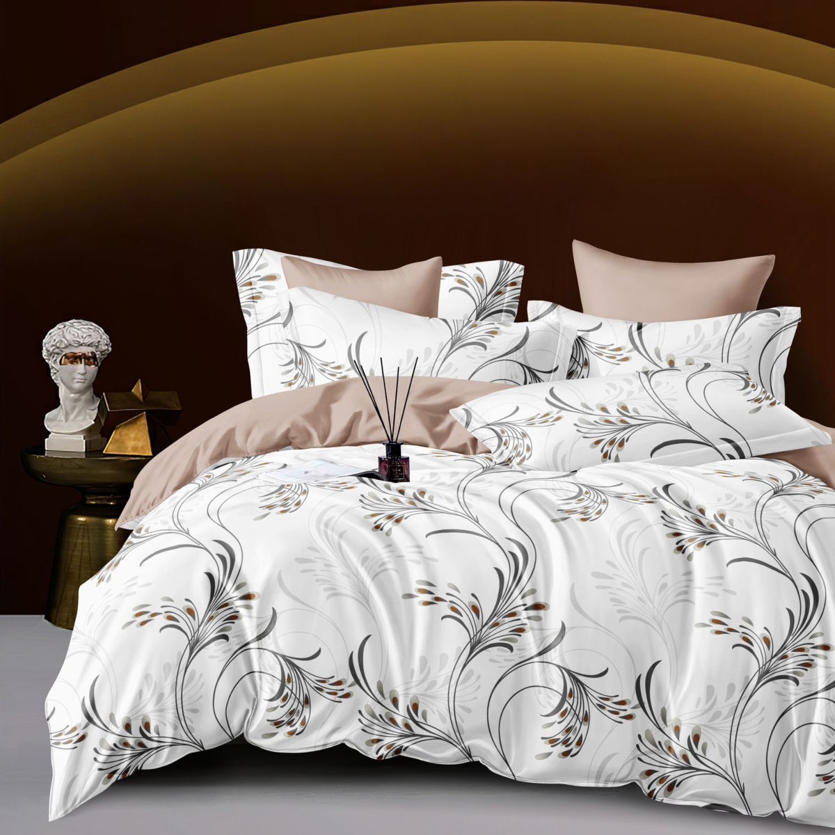 lenjerie alb somon cu flori lenjerie alb somon cu flori