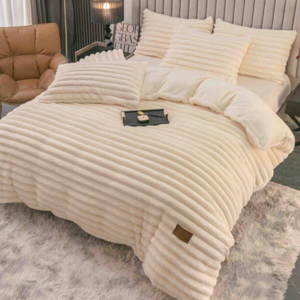 lenjerie cocolino cu dungi cearceaf cu elastic - crem