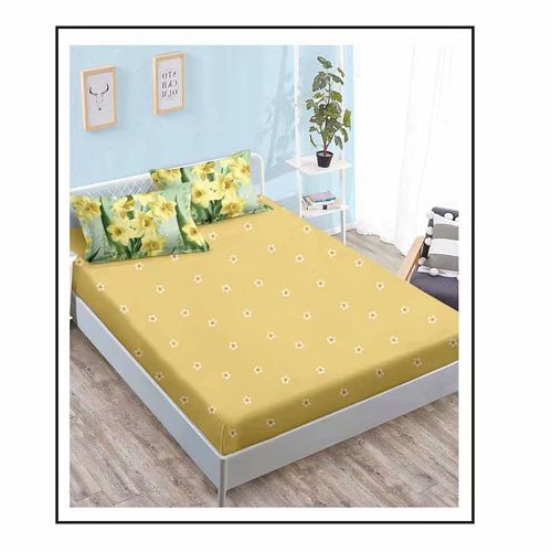 lenjerie galben verde cu flori galbene husa pat