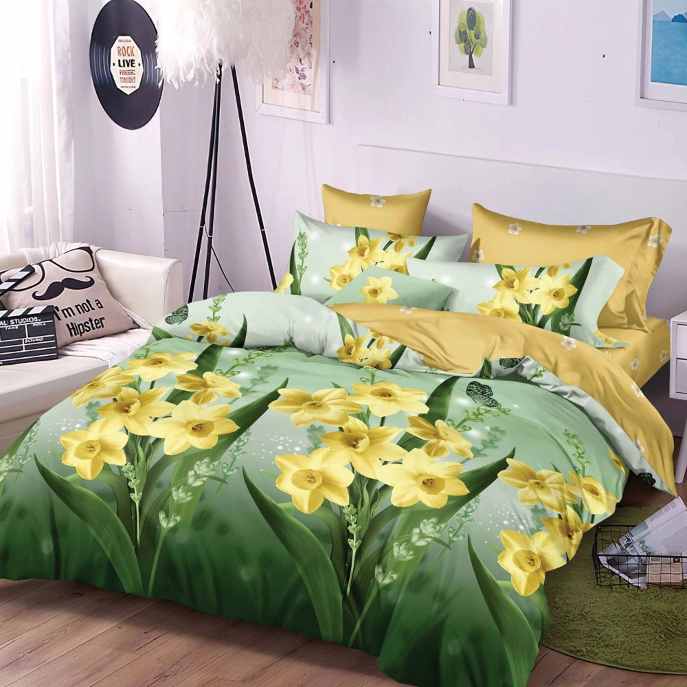 lenjerie galben verde cu flori galbene