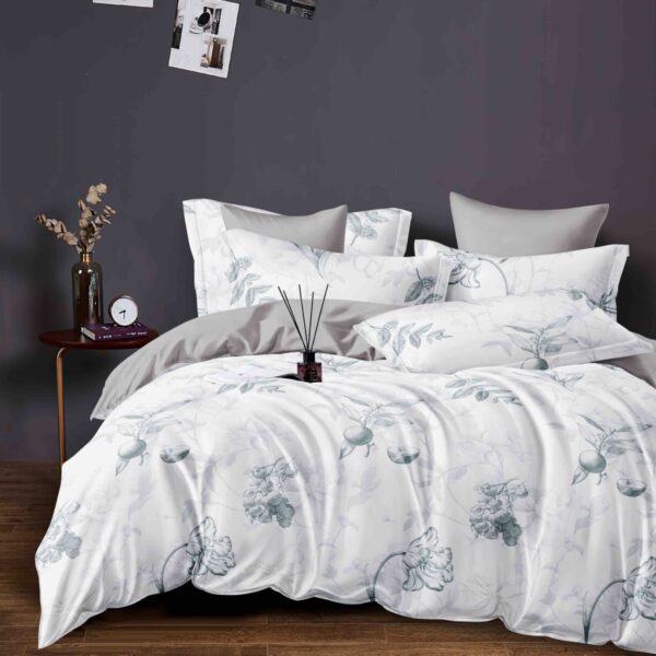 lenjerie alb gri cu flori