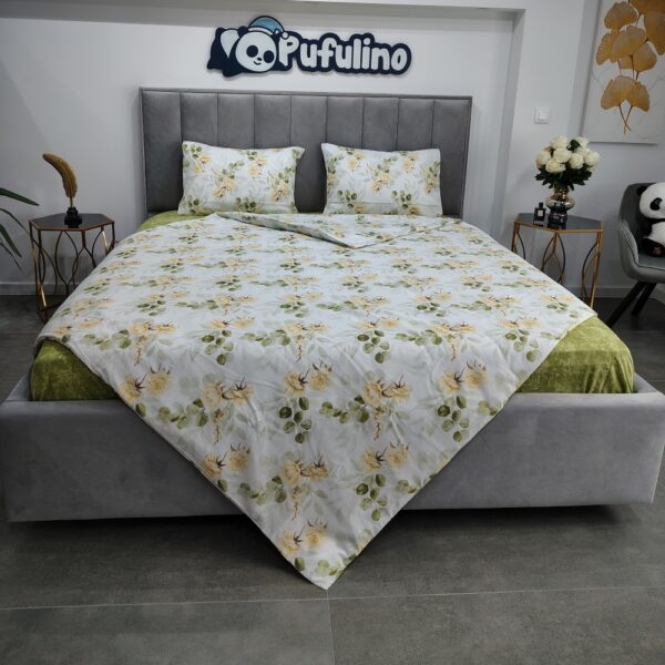 lenjerie bumbac randorce alba cu flori galbene