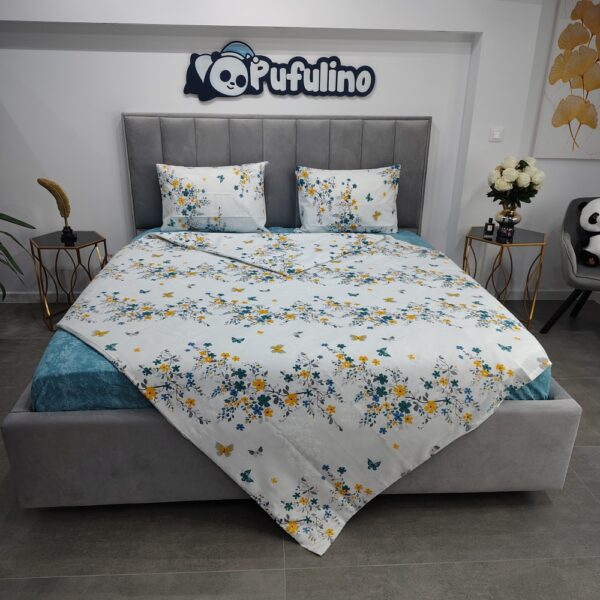 lenjerie de pat ranforce gri cu frunze