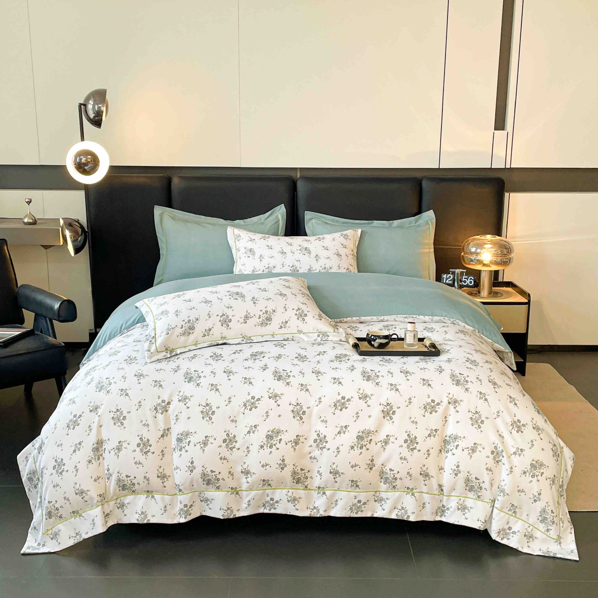 lenjerie la cutie din finet alba cu floricele turcoaz lenjerie la cutie din finet alba cu floricele turcoaz