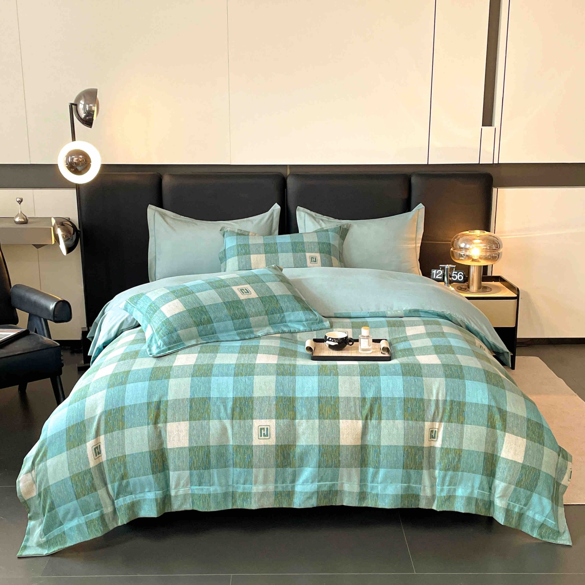 lenjerie la cutie din finet turcoaz cu carouri lenjerie la cutie din finet turcoaz cu carouri