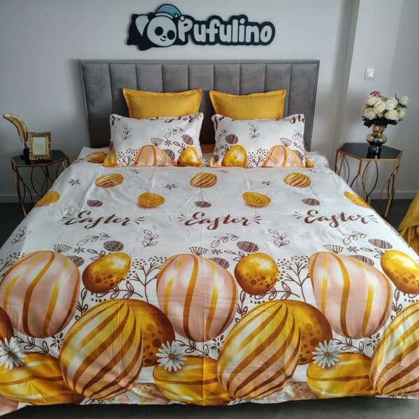Lenjerie de Paste Galbena cu oua Cearceaf cu elastic completa