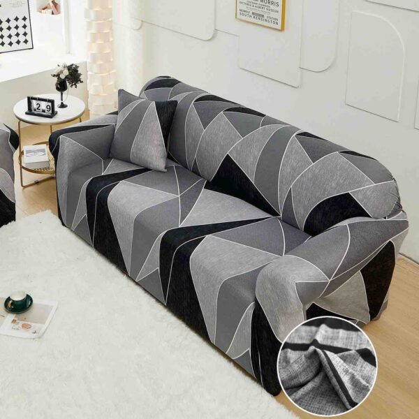 husa canapea gri cu forme geometrice single