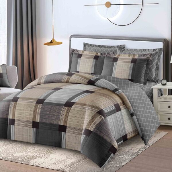 lenjerie 1 persoana cu elastic maro cu carouri