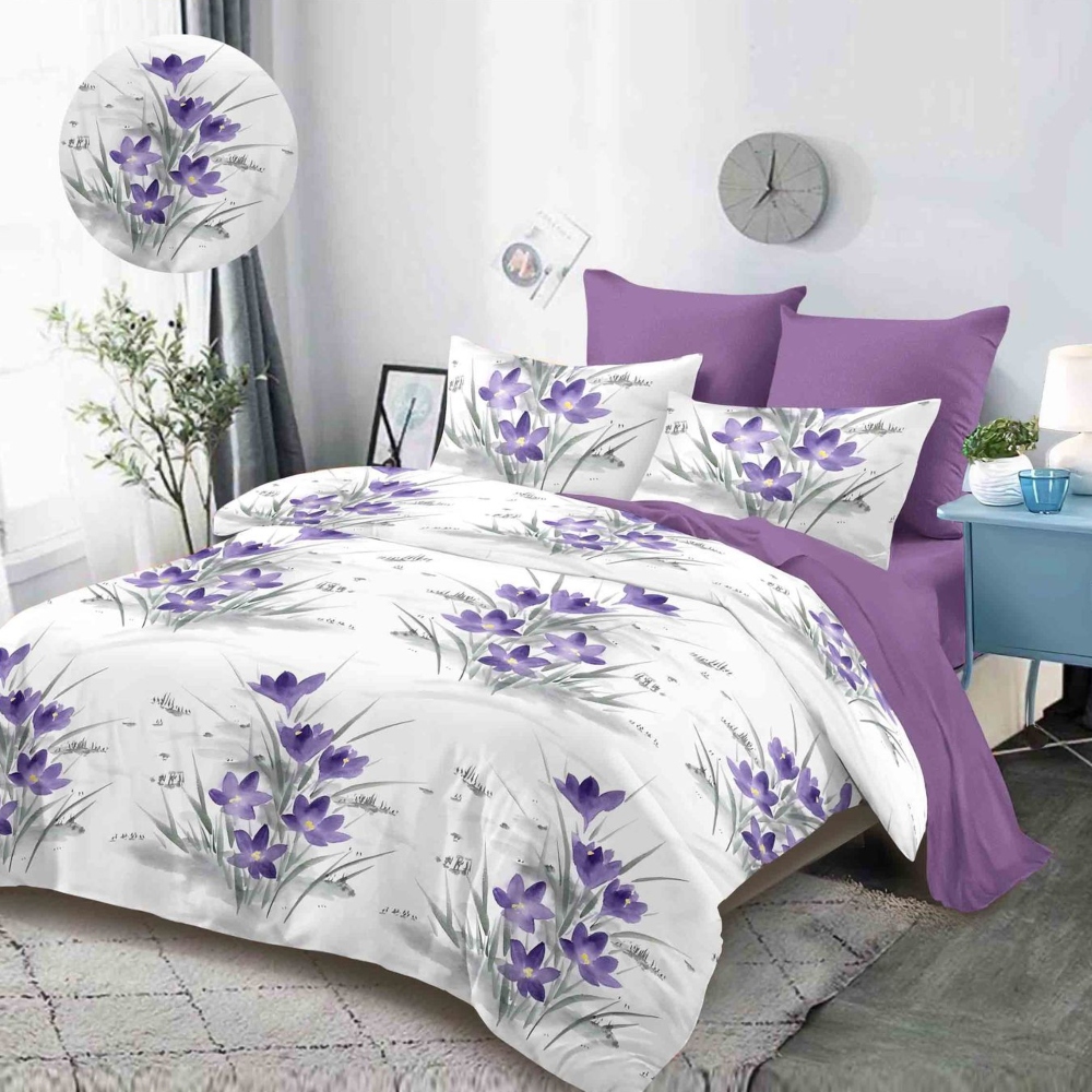 lenjerie alb mov cu floricele de camp lenjerie alb mov cu floricele de camp